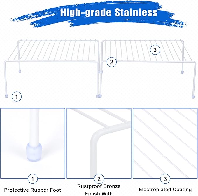 Medium (13.1 x 10.2 Inch) Cabinet Storage Shelf Rack, Shelvesï¼Kitchen Counter and Cabinet Shelf, Storage Rack Organizer for Kitchen, Fridge, Cabinet, Bathroom Cupboard& Pantry (2, White)