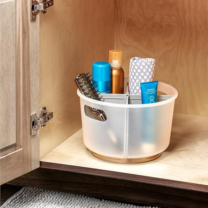 madesmart Deep Turntable, Under Cabinet Storage, for Cleaning Supplies, Undersink Storage, Sponges, Shampoos, Soaps, Toiletries, Dorm Laundry Kitchen Bottles & Bath, Grey