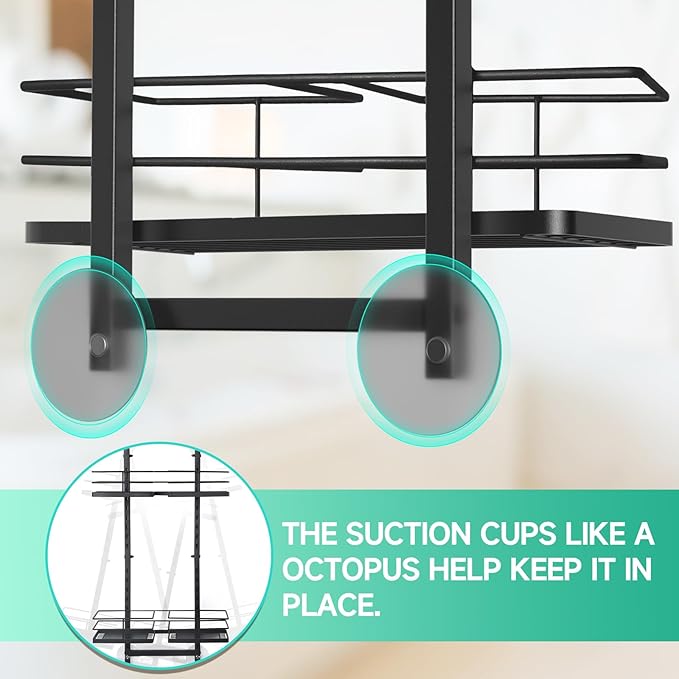 Shower Caddy Hanging for Handheld Showerheads Adjustable Height Extra Long Bathroom Storage Organizer Hanger Rack Rustproof Hose Shower Organizer 4 Levels Height Shower Rack(black