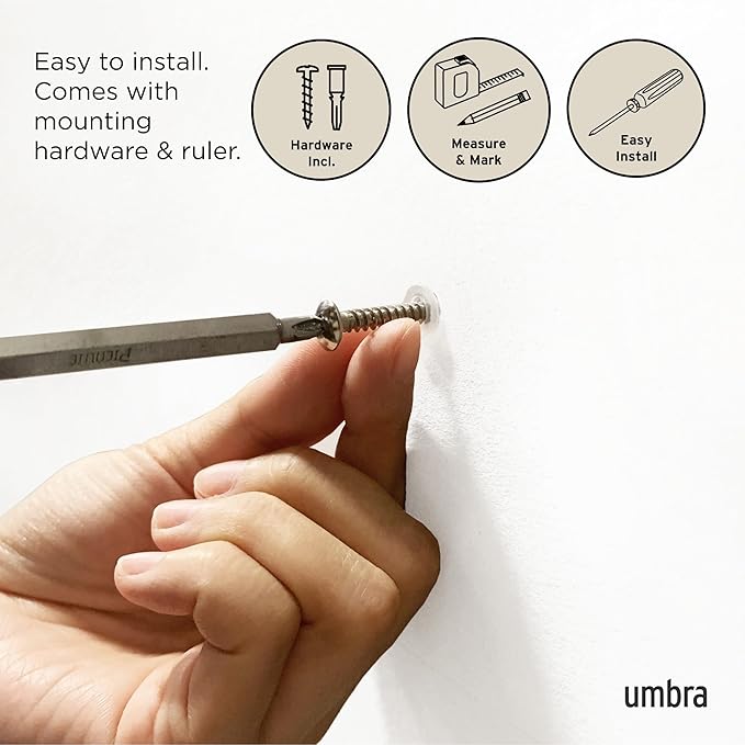 Umbra Flip Wall-Mounted Coat Rack with 8 Hooks – Modern, Space-Saving Storage for Hats, Jackets, Bags, Entryway, Mudroom, Closet, Bathroom, Bedroom – White/White