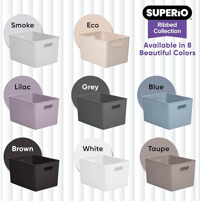 Superio Eco-Friendly Decorative Plastic Basket Open Home Storage Bins Organizer Baskets, X-Large (6 Pack) Container Boxes for Organizing Closet Storage Bins for Shelves Drawer Shelf 22 Liter