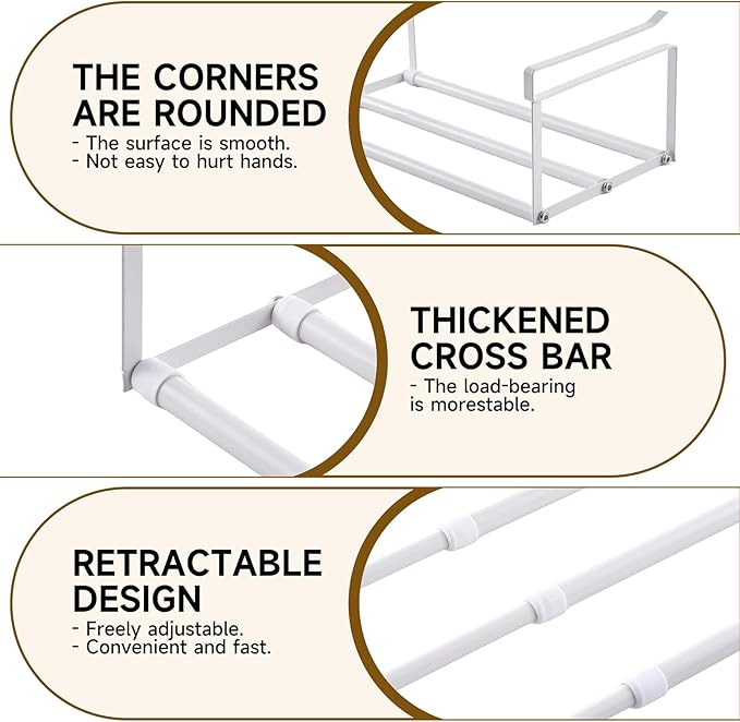 Expandable Hanging Shoe Rack Organizer for Closet, Adjustable Shoe Rack Under Cabinet Shelf, Versatile Under Shelf Storage for Kitchen, Book, Clothing Storage and Organization(White,2PCS)