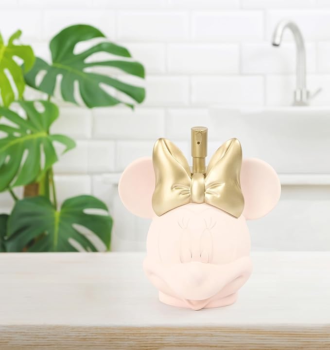 Jay Franco Disney Minnie Mouse Soap Dispenser - Pink Resin Lotion Pump - Bathroom Décor