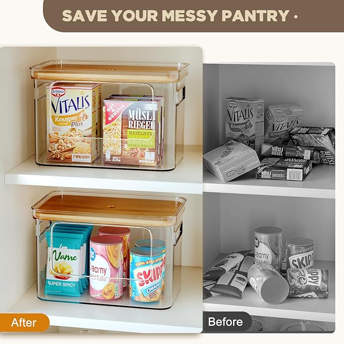 Hudgan Pantry Organizers and Storage, 2 Stackable Storage Bins for Onion, Potato, Garlic, Straight Side Clear Plastic Container for Home Edit, Kitchen Cabinet, Countertop, Bathroom and Laundry Room