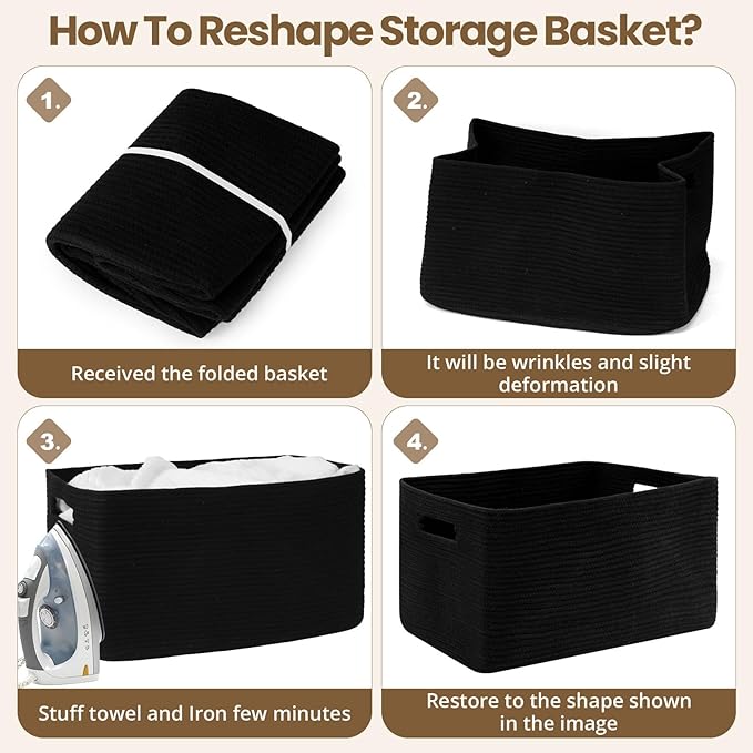 75L Blanket Basket, Large Woven Baskets for Storage, Blanket Storage for Living Room, Rope Basket with Handles for Bedroom, Nursery, Toys, Clothes, 22â x 17â x 11.5â, Black