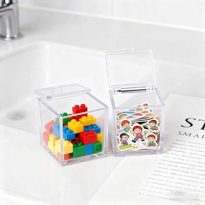 Acrylic Box Clear Hinge Lid Box with Lid Small Clear Display Multipurpose Storage Contanier for Keepsakes, Jewelry, Trinkets