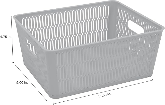 Simplify 2Pk Large Slide 2 Stack It Tote Basket | Storage & Organization | Open Bins with Stackable Capability | Bathroom | Crafts | Pantry | Playroom | Office | Grey