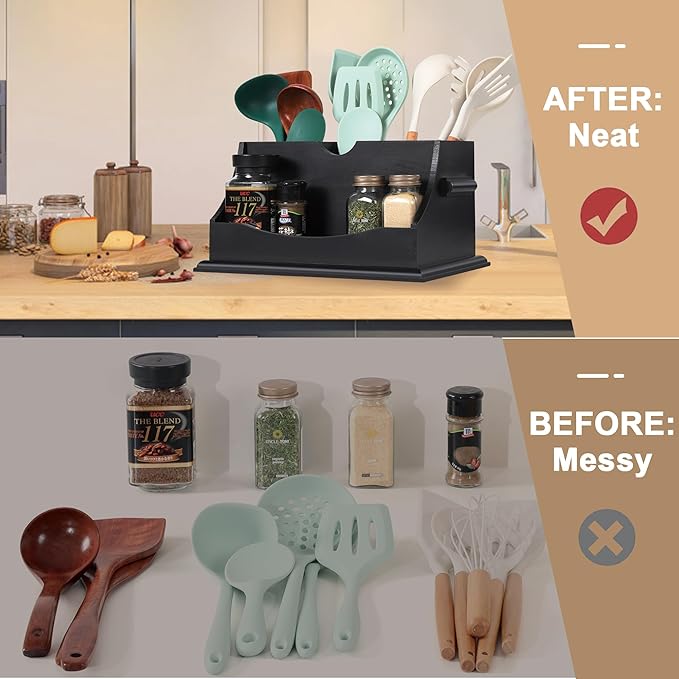 Innovation Kitchen Utensil Holder for Countertop with 4 Compartments, Black(Utensil Not Included)