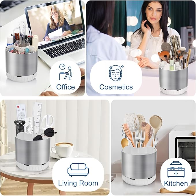 Silver Toothbrush Holders for Bathrooms Countertop Organizer - Kids Electric Toothbrush and Toothpaste Holder Rotating Tooth Brush Organization Bathroom Sink Accessories Storage Caddy