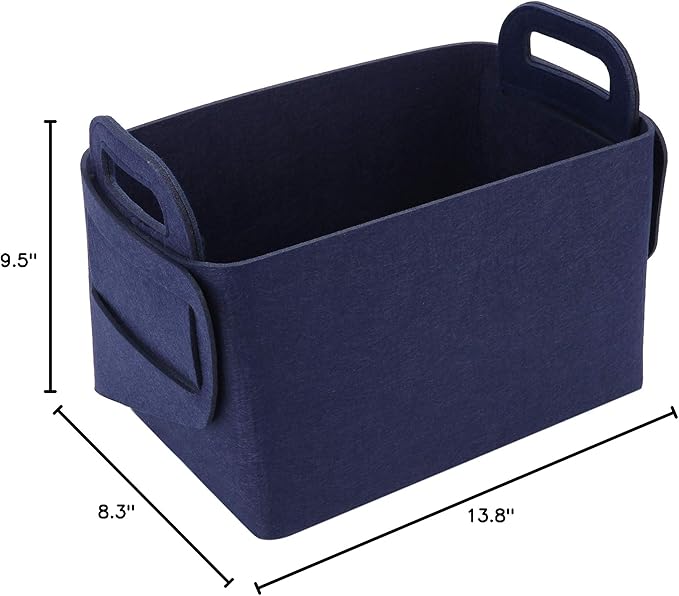 Minoisome Storage Basket Felt Storage Bin Collapsible& Convenient Box Organizer with Carry Handles for Office Bedroom Closet Babies Nursery Toys Laundry (Navy Blue, 13.8inch(L)×9.5inch(W)×8.3inch(H))
