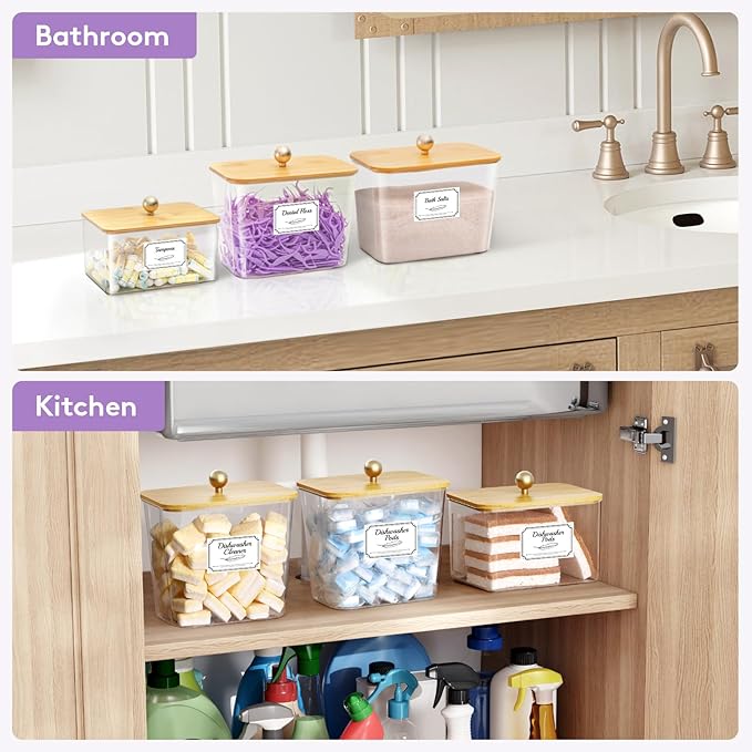 Lifewit Laundry Pods Container with Lid, Dryer Sheet Holder, Room Organization Storage for Coffee Pods Kcup Washing Powder, Scent Booster Beads, 2600 +2000ml/0.53+0.7gal,Natural,2 Pcs