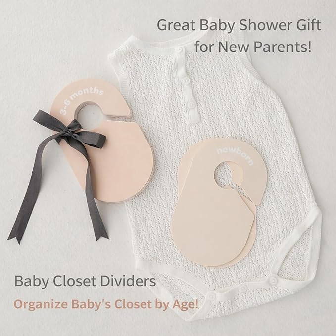 3 Sprouts Baby Closet Dividers Set of 8 - Toddler Clothes Organizer Hanger, Double-Sided Size Labels - Nursery Organization for Newborn Clothing, Infant, Boy & Girl - Beige & Gray