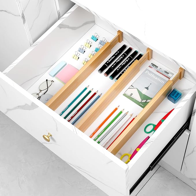 Bamboo Drawer Dividers 4 Pack, 16.4"-21.5" Expandable Drawer Organizer Separators for Kitchen, Bedroom, Dresser