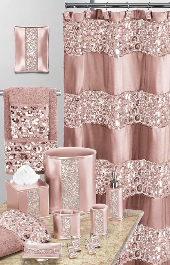 Zahari Home Sinatra Soap Dispenser/Lotion Pump Unique Design Bling Glass Mosaic Décor, Blush