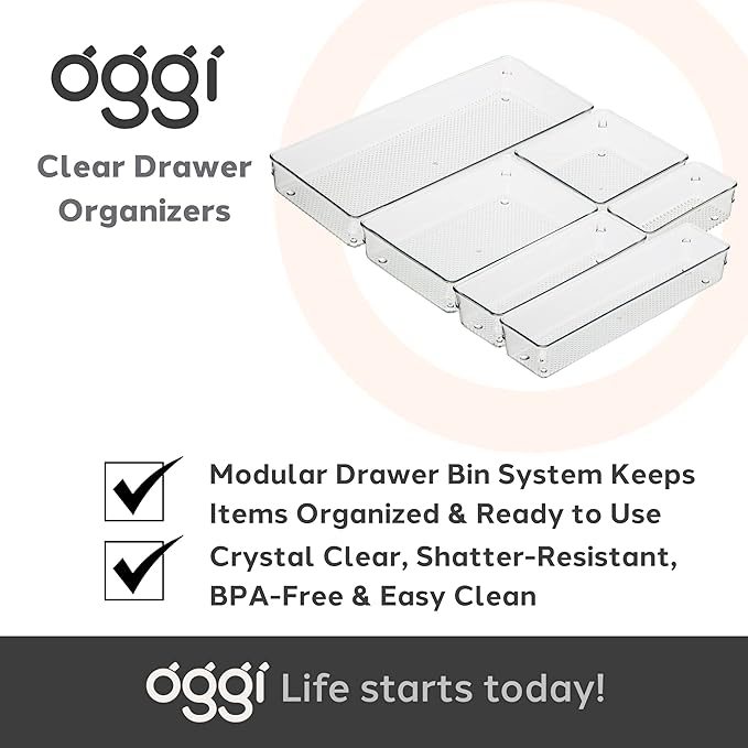 Oggi Clear Drawer Organizer, 3" X 9" | Pack of 2 | For Kitchen | For Office | For Bathroom