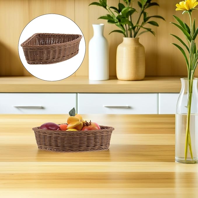 SUPVOX Triangular Corner Storage Basket, Small Woven Organizer Bin for Cosmetics and Snacks, 24.5cm Radius Fan-shaped Basket for Wardrobe, Kitchen, Bathroom, Nursery Storage