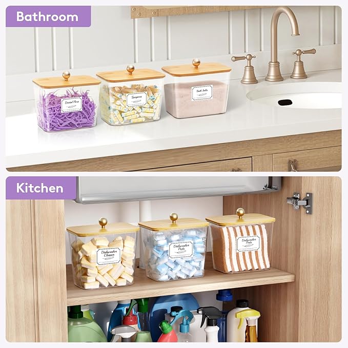 Lifewit Laundry Pods Container with Lid, Dryer Sheet Holder, Room Organization Storage for Coffee Pods Kcup Washing Powder, Scent Booster Beads, 2600 ml/0.7gal,Natural,3 Pcs