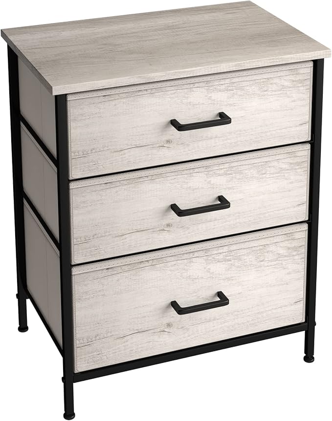Sorbus Nightstand Dresser with 3 Faux Wood Drawers - Bedside Table Chest with Storage, Steel Frame, Wood Top, Easy Pull Fabric Bins for Bedroom, Living Room, Closet & Dorm Furniture Lamp Stand