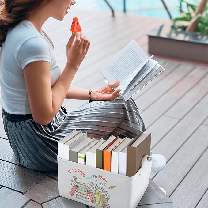 Marsui Book Lover Gifts It's a Good Day to Read Book Storage Basket to Be Read List Storage Bin Bookish Accessories Bookworm Gift for Club Members Student Teacher Reading Accessories