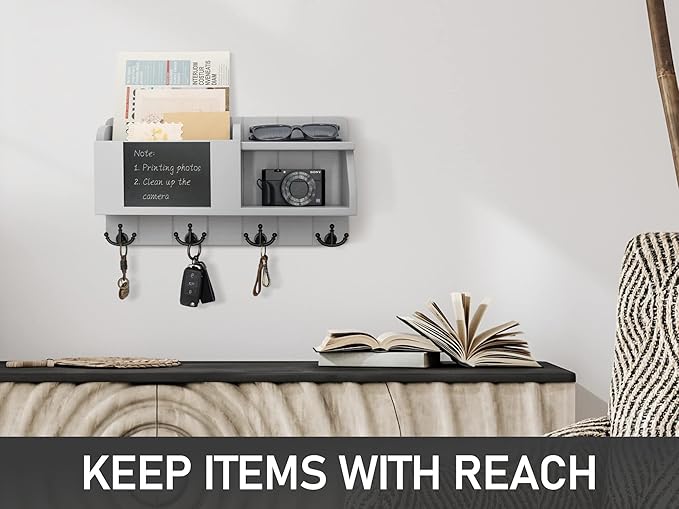 Rebee Vision Key Holder and Mail Organizer Wall Mount with Shelf - Modern Home Decor for Entryway