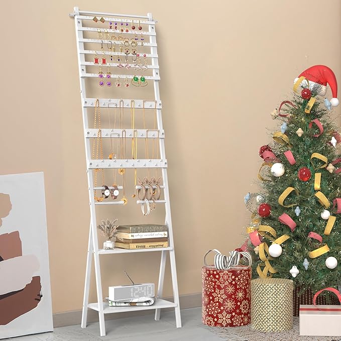 Jewelry Stand Organizer, Jewelry Holder Organizer, Floor Standing Jewelry Armoire White Large Hanging Jewelry Stand with Earring Organizer Necklace Holder