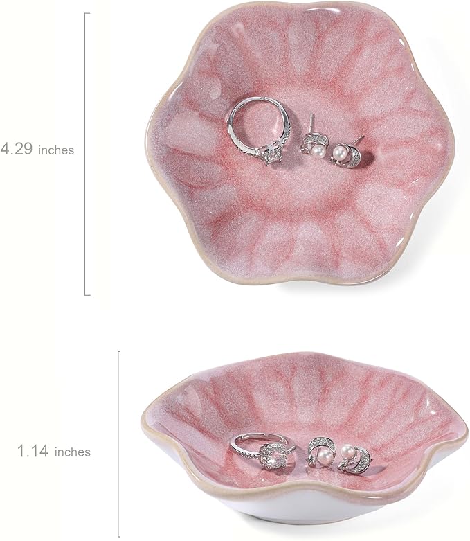 Pink Lotus Leaf Shape Ring Jewelry Dish Holder,Small Trinket Jewelry Tray,Decorative Jewelry Plate Bowl,Key Bowl,Birthday Engegament Gifts for Women Friends,Ceramic