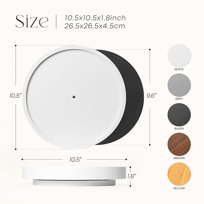 EOSAHR Non-Skid Wood Lazy Susan Organizer Turntable for Home Decor â Stylish 10.5" Lazy Susan Turntable for Cabinet, Pantry & Coffee Table - Great for Bathroom Organizers and Storage (White)