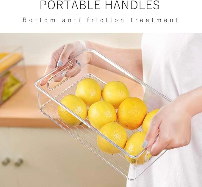 6 Pack Refrigerator Organizer Bins,3 Sizes Stackable Clear Pantry Storage with Handles for Fridge, Freezer, Shelves, Drawer, Snack Organizer for Home & Kitchen