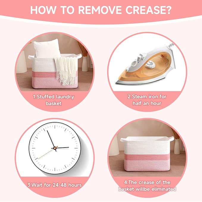 CLHMILY&Z Stylish Square Cotton Rope Storage Basket (Pink & White, 85L)