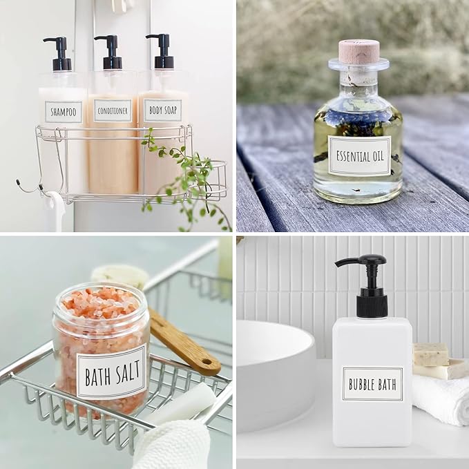 Segbeauty 36PCS Bathroom Labels - White, Self-adhesive Waterproof Labels for Bottles, Removable Soap Dispenser Stickers for Organizing Shampoo, Conditioner, Body Soap, Bath Salt, Home, Travel