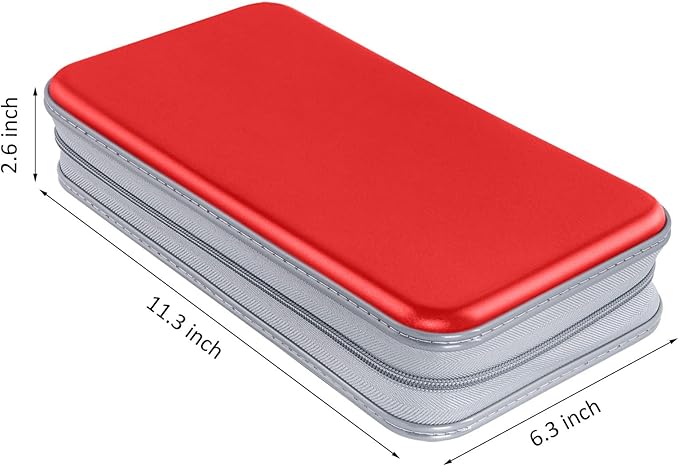 CD Case, Siveit DVD Case Holder 96 Capacity Hard Plastic CD DVD Disc Cases Storage Binder Wallet for Car Home Office Travel (Red)
