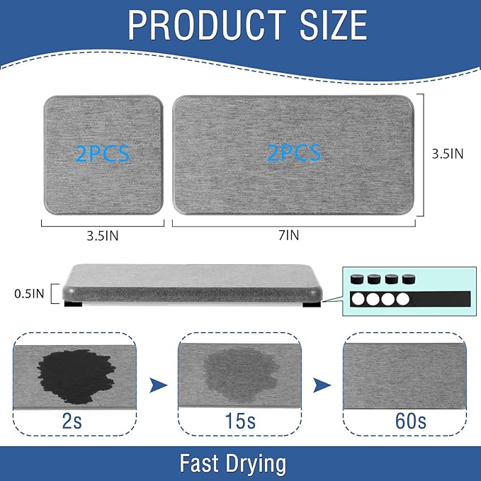 4PCS Water Absorbing Stone Tray, Stone Drying Tray for Bathroom Sink and Kitchen Counter, Fast Drying Diatomite Sink Coasters, Diatomaceous Coaster, Soap Dish Holders