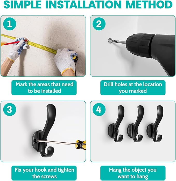 Coat Hooks Heavy Duty - Easy to Install Metal Towel Hooks Fashionable Wall Hooks for Hanging Hat, Towel, Key, Robe, Scarf, Bag, Cap (5 Color)