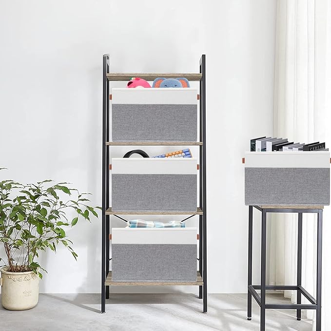 SNWDN 6 Pack Fabric Storage Baskets for Organizing Collapsible Fabric Storage Bins with Handles for Home organization and storage (White/Grey 15''Lx13''Wx13''H)