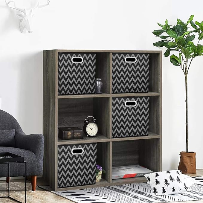 Collapsible Cube Storage Bins Chevron Pattern Cloth Square Storage Baskets Black Storage Inserts Cube 13x13 x 13 in Foldable Strorage Boxes Folding Fabric Drawer for Organizers Shelf Closet,QY-SC03-6