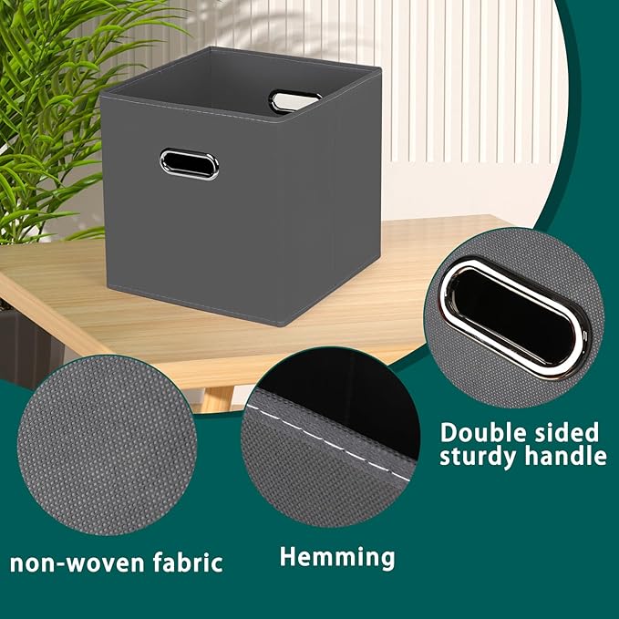 Black Foldable Storage Cubes Bins, Fabric Storage Box Cubes Organizer Baskets with Dual Handles for Home Organizer,Set of 3,(Gray)