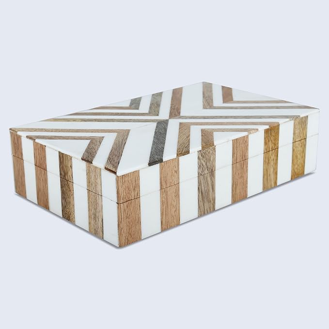 Handicrafts Home Large Decorative Storage Box 12x6â Coffee Table Organizer Box, Modern Home Décor Accent, Keepsake Memory Box, Jewelry Storage Box, Boho Decorative Box with Lid for Shelf, Mantle Decor