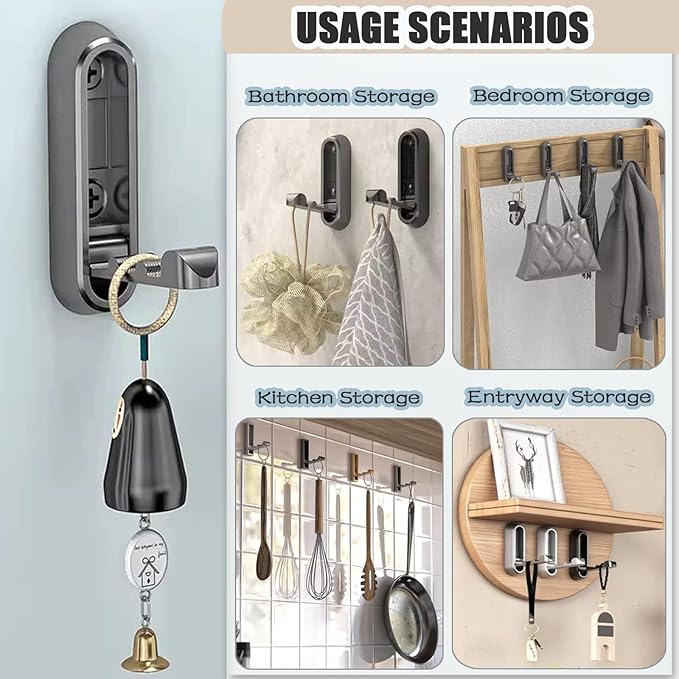 4PCS Foldable Wall Hooks, Folding Coat Hook, Folding Hook Wall Mount with 4pcs L-Shape Nail-Free Hooks, Screwdriver and Drill Bit, for Bathroom, Kitchen, Entryway, Holds Coats, Backpacks, Hats, Keys