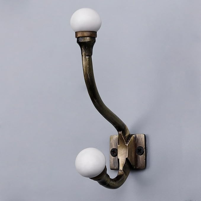Indian Shelf Pack of 12 Heavy Duty Double Prong White Decorative Coat Hooks Unique Coat Rack Wall Mount Ceramic Wall Hooks for Hanging Towel Holder Backpack Purse Hanger- Style 8