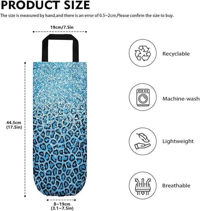 Hanging Plastic Bag Holder Dispenser Set of 2 Reusable Wall Mount Hanging Plastic Bag Storage Organizer for Grocery Bags,Glitter Leopard