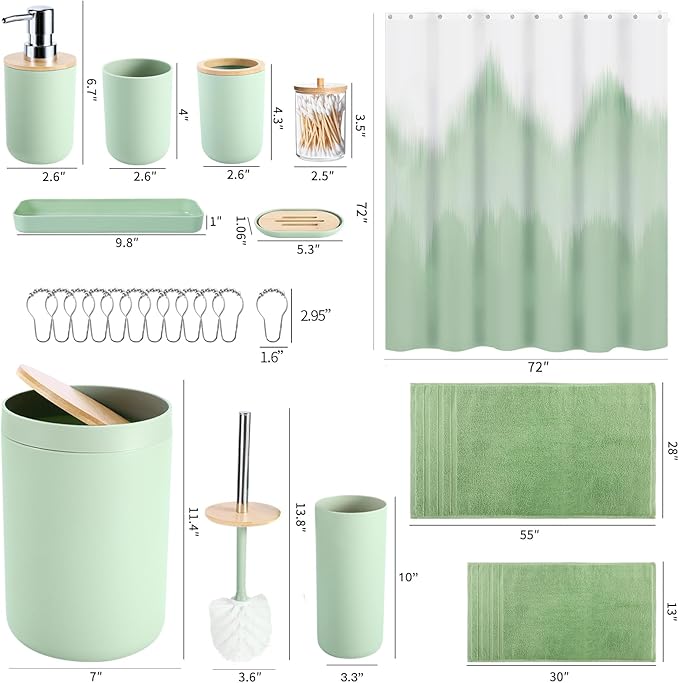 iMucci Bathroom Accessories Bathroom Sets with Shower Curtain, Bath Towel Set, Trash Can, Toilet Brush, Soap Dispenser, Bathroom Accessories Set Complete