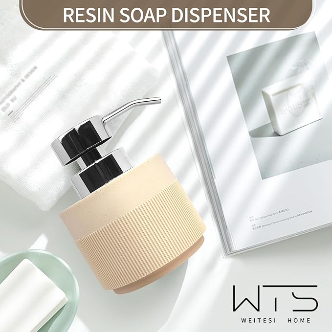 12.5oz Resin Soap Dispenser for Bathroom Countertop, Refillable Hand Soap Lotion Dispenser with Rust Proof Pump for Kitchen Countertop, Easy-to-Press, Cream
