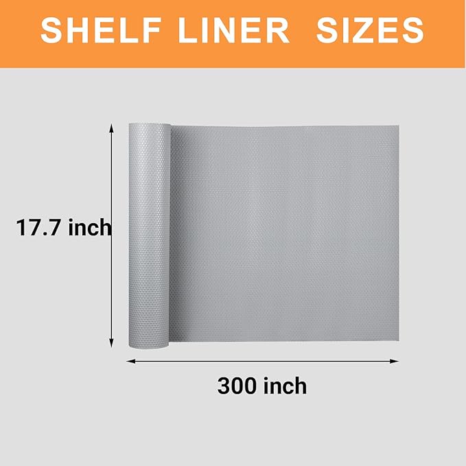 Cabinet Shelf Liner 17.7-inch Wide: Waterproof Kitchen Cabinet Liners Light Gray - 17.7 Inch x 300 Inch Non-Adhesive Easy to Cut Drawer Mat for Pantry Shelves