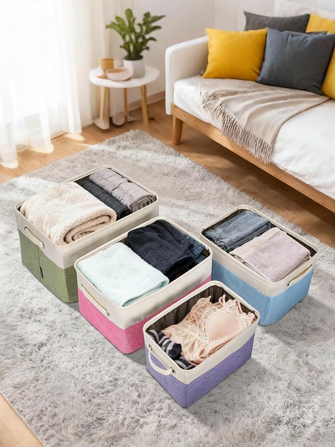 BALEINE 2 Pack Fabric Closet Storage Bins for Shelves, Linen Closet Organizers and Storage, Decorative Baskets for Organizing, Shelf, Clothes, Home, Office (Grey, 15"x11"x9.5")