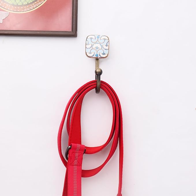 Indian Shelf Pack of 6 Multicolor Square Ceramic Kids Room Wall Hooks - Maximum Weight Capacity: 5 lbs Each - Perfect for Coats, Keys, and More