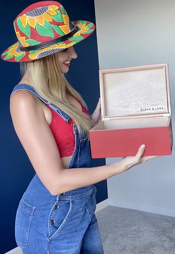 Blake & Lake Wooden Keepsake Box with Lid - Wood Storage Box with Hinged Lid - Red Treasure Box for Home - Wood Gift Boxes with lid (Heritage Red)