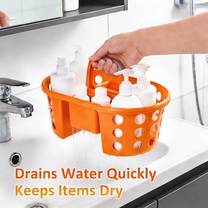Large Shower Caddy Portable 2PC - Made in USA Plastic Jumbo Size Dorm Storage Candy Tote with Handle Shower Organizer for Bathroom, Pantry, Kitchen, College Dorm, Orange/Purple