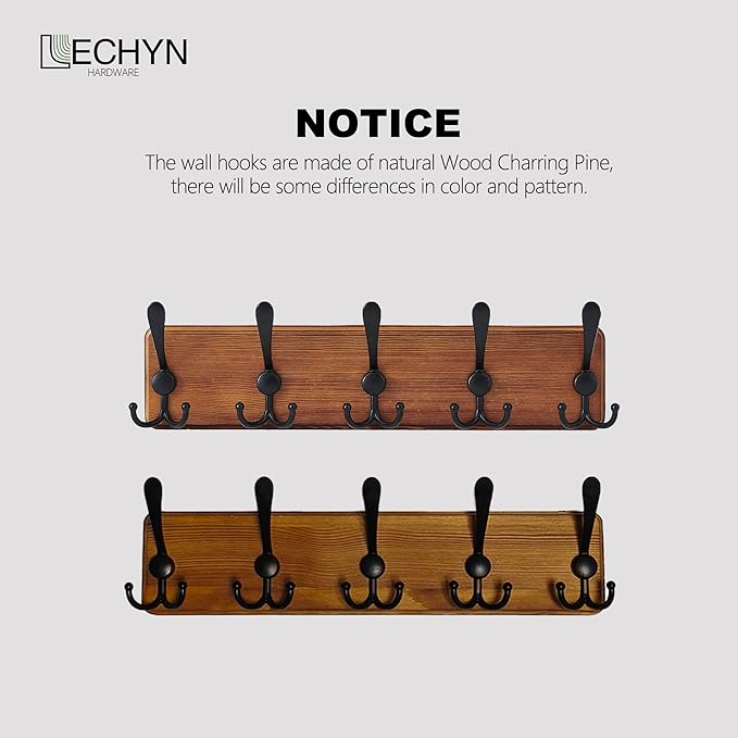 Rustic Wooden Coat Rack Wall Mount with 5 Hooks, Farmhouse Wood Coat Hanger Wall Mount Heavy Duty for Hanging Jacket Coat (Brown)
