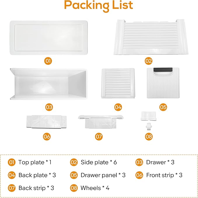 3 Drawers Slim Bathroom Storage Cabinet Dresser, Narrow Plastic Rolling Cart Organizer with Drawers, for Small Spaces, Kitchen, Laundry, Office, Bedroom, White