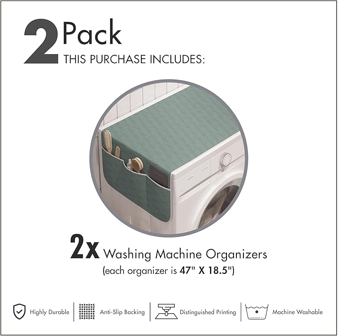 Ambesonne Abstract Washing Machine Organizer Pack of 2, Illustration of Hand Drawn Like Concentric Triangles with Curved Corners, Anti-Slip Cover for Washers Dryers, 47" x 18.5", Dark Sea Green